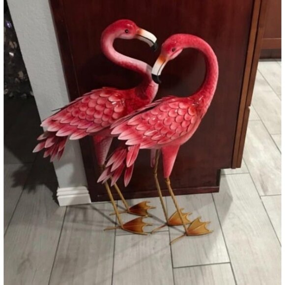 Flamingo Garden Statues and Sculptures Metal Birds Yard Art Outdoor Statue